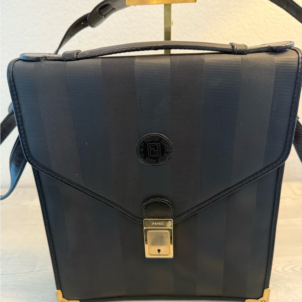 Fendi Black Vintage Briefcase with Gold-Tone Clasp